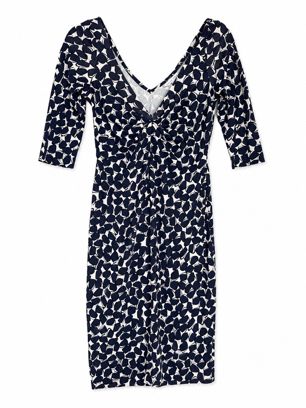 Diane Von Furstenberg 100% Silk Jersey Navy White Print Sheath Dress Sz 8 - Picture 2 of 8
